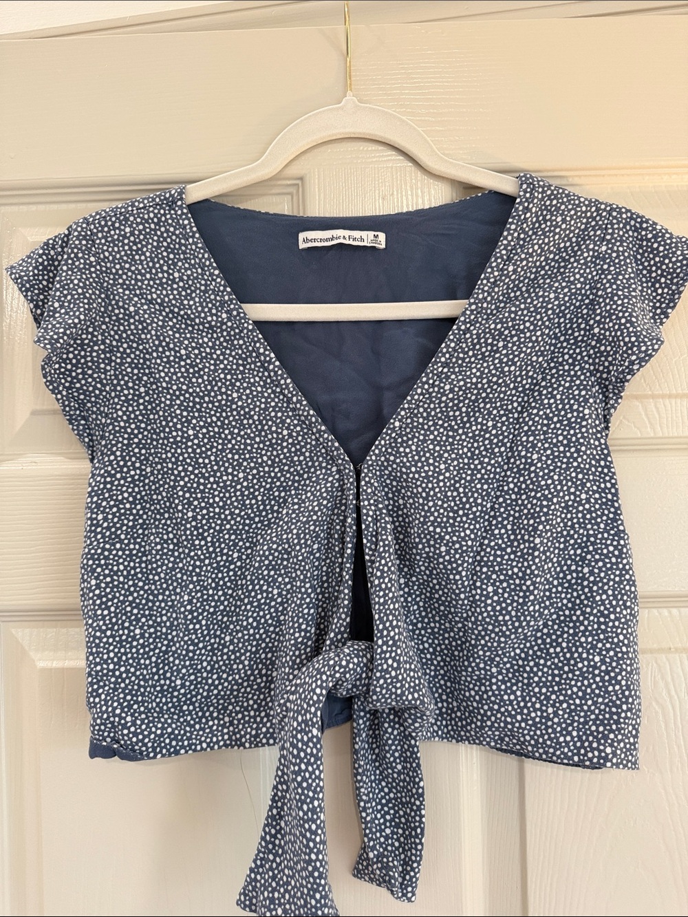 Abercrombie & Fitch Navy Blue White Dot Tie-Front Top